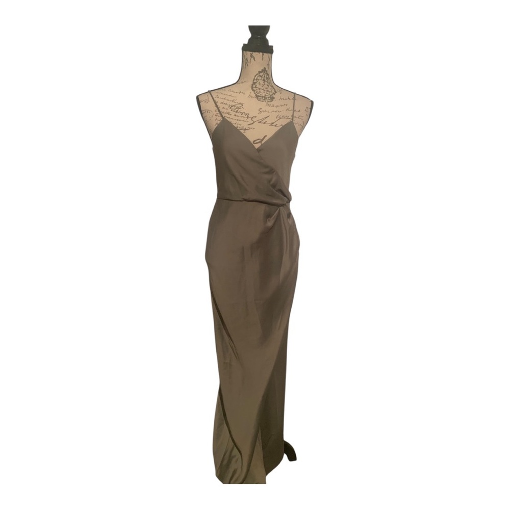 BHLDN Freya Satin Charmeuse Dress, Moss Green - Picture 2 of 7